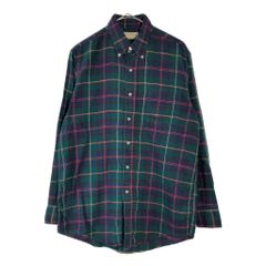 90年代 USA製 L.L.Bean エルエルビーン フランネルシャツ アウトドア チェック グリーン(メンズ M相当)中古 古着 X6328