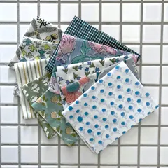 インド ブロックプリント生地 ミニカットクロス 10枚セット寒色系vol.41 ファブリック はぎれIF0395