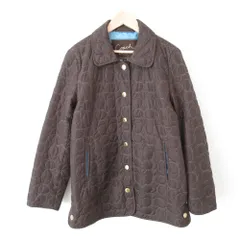 COACH コーチ シグネチャー ナイロン 金釦 ミドル丈 キルティングジャケット コート XS ブラウン×ブルー レディース 古着 中古 USEDのサムネイル
