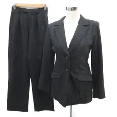 L.R スーツ セットアップ 上下 テーラードジャケット シングル ミドル丈 ワイドパンツ ロング丈 上 9AR 下 64-91 黒 ブラック オフホワイト ストライプ柄 /HO15 ■ECB001
