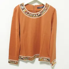 美品 LEONARD レオナール フラワープリント ウール ロングスリーブ ニット セーター L ブラウン レディース 古着 中古 USEDのサムネイル