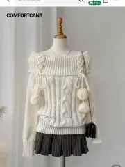 サワコ ムード ボンボン オフショルダー ニット