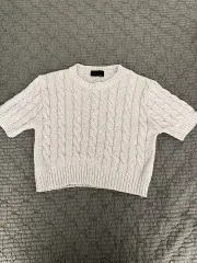 B L ケーブル クロップド 半袖 ニット アイボリー