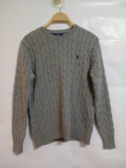 (S 90)POLO RALPH LAUREN 綿100％ ケーブル編み ニット グレー