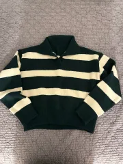 ボーダー柄ニット グリーン/白