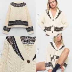 ZARA（ザラ） ケーブルニット ヘビーウールカーディガン 66 77 88 ケーブル編みニット アイボリー