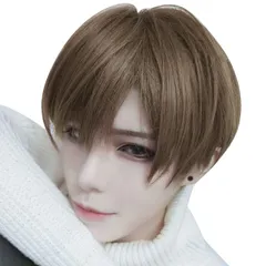 プレミアム ウィッグ メンズ ARZER かつら ショート 男装 カリスマ【スタイリストプロ推薦】 自然 通気 変装 フリーサイズ ネット付 耐熱 (樺茶色)