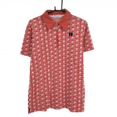 【美品】フェアリーパウダー 半袖ポロシャツ レッド×白 総柄 ロゴ刺しゅう ハーフジップ メンズ XL ゴルフウェア FAIRY POWDERのサムネイル