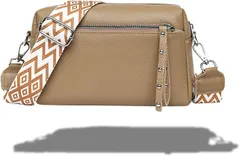 Meilleur Choix ショルダーバッグ レディース 斜めがけ レザー ボディバッグ 大容量 本革 (カーキ)