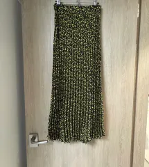 プリーツ ロング スカート ブラック イエロー 花柄