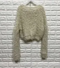 クロップド ファー ニット 長袖 カーディガン アイボリー