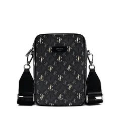 未使用保管品 JIMMY CHOO ジミーチュウ KIMI キミ ショルダーバッグ ナイロン レザー ブラック ガンメタル 総柄 JCロゴ 縦型 スクエア クロスボディ 肩掛け 斜め掛け 軽量 メンズ レディース ユニセックス 旅行 サブバッグ ブランド鞄のサムネイル