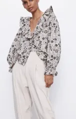 ZARA ラッフル フラワー 綿ブラウス
