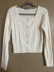 MIXXO ミッソ ケーブル編み スクエアネック カーディガン アイボリー Sサイズ