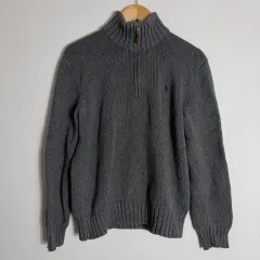 ポロ ラルフローレン ハーフジップアップ ニット グレー (M)