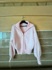 フリース ピンク ジップアップ カーディガン