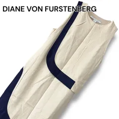 ダイアンフォンファステンバーグ ノースリーブワンピース ベージュ ネイビー 配色 0 Sサイズ相当 レーヨン 麻 レディース DVF 0001290OC