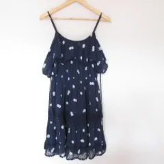 美品 Kate Spade ケイトスペード マディソンアベニューコレクション シルク ドット柄 オープンショルダー ワンピース 4 ネイビー レディース 古着 中古 USED