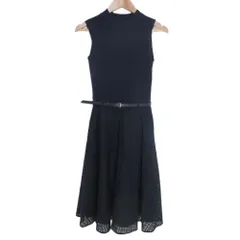 美品 BLUELABEL CRESTBRIDGE ブルーレーベルクレストブリッジ リブニット ドッキング ノースリーブワンピース 36 ネイビー レディース 古着 中古 USED