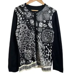 美品 LEONARD FASHION レオナールファッション シルク100％ ラインストーン ニット カーディガン サイズ40 ブラック レディース 古着 中古 USED