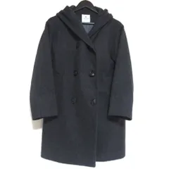 美品 LANVIN en Bleu ランバンオンブルー ウール ダブルブレスト フーディーコート 3794126 サイズ38 チャコールグレー レディース 古着 中古 USED