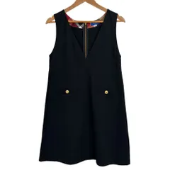 美品 BLUE LABEL CRESTBRIDGE ブルーレーベルクレストブリッジ ストレッチ ひざ丈 ジャンパースカート ポンチワンピース 36 ブラック レディース 古着 中古 USED