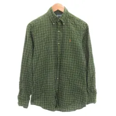 ラルフローレン RALPH LAUREN ボタンダウンシャツ BD 長袖 XS チェック柄 ロゴ 刺繍 緑 グリーン /AE ■GY53