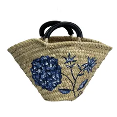 RalphLauren(ラルフローレン) トートバッグ ベージュ×ブルー×黒 かごバッグ/花柄 レザー