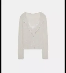 新品) ZARA ザラ レイ コンビ トップス ジャケット サンドグレー タグ付き