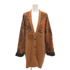 クリツィア ポイ KRIZＩAPOI 美品 ロングカーディガン アンゴラ混 レオパード柄 Vネック 長袖 40 茶 ブラウン 黒 ブラック /YJ ■GY60