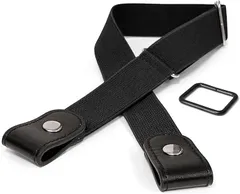 革ICHI ゴムベルト キッズ 子供用 バックルなしベルト ボタン改良 調節可能なフリーサイズ。トイレもラクラク (ブラック,  Free Size)