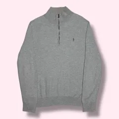 POLO RALPH LAUREN グレー ハーフジップ コットン ニット