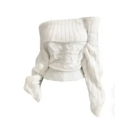 オフショルダー ケーブル編み ニット