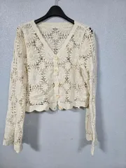 クロシェ クロップド ニットカーディガン 66前後