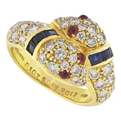 送料無料・返品可♪ピキョッティ サファイア0.48ct ルビー0.17ct パヴェダイヤ1.07ct リング K18YG 9号 新品仕上げ済み♪【中古】のサムネイル