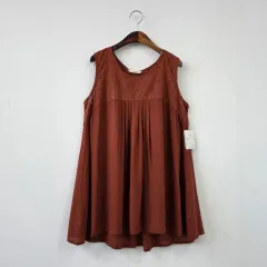 ブリック ブラウン 刺繍 フレア スリーブレス ブラウス