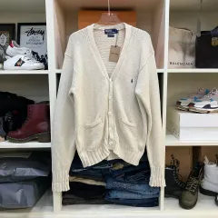 90s コットン ポロ ラルフローレン アイボリー カーディガン M