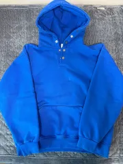 1 ATTENTIONROW スナップ ボタン オーバーサイズ フーディー Tシャツ ブルー