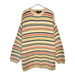 90年代 USA製 Eddie Bauer エディーバウアー コットンニットセーター アウトドア ボーダー マルチカラー(メンズ L)中古 古着 X6359