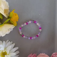 ハンドメイド／ピンク×パープル×シルバー 小粒ビーズブレスレット