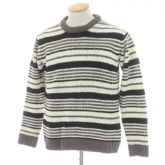 【中古】ナノユニバース nano universe ポリエステル モールヤーン ボーダー クルーネック プルオーバーニット ホワイトxグレー【サイズS】【メンズ】