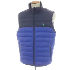 【中古】ポロゴルフ POLO GOLF ナイロン スタンドカラー ジップアップ 中綿ベスト ブルーxネイビー【サイズM】【メンズ】
