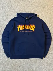 M THRASHER(スラッシャー) フレイム ロゴ フーディー Tシャツ ネイビー