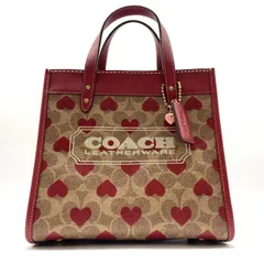★COACH コーチ フィールドトート22 CF127 シグネチャー ハート柄 2wayバッグ ハンドバッグ ショルダーバッグ 斜め掛け PVC x レザー レッド系 レディース 中古★007425