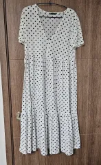 ZARA 白 黒 ドット Long ワンピース M