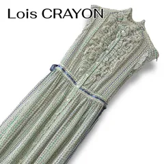 Lois CRAYON ロイスクレヨン グリーン 花柄 フリル ノースリーブ ロングワンピース ウエストリボン シフォン 透け感 ティアード レディース Mサイズ相当 緑 小花柄 ボタニカル エレガント フェミニン 清楚 裏地あり 0001294OC