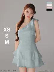 ブルー fm4322【ROBE de FLEURS/ローブドフルール】サテン/ ワンショルダー/ リボン/ ティアード/ フレア/ ミニドレス/ キャバドレス/ AngelR エンジェルアール