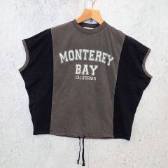 CUBE SUGAR キューブシュガー Tシャツ パウダー加工 ロゴ 半袖 異素材 切替 裾ドロスト アメカジ グレー Mサイズ □〇☆