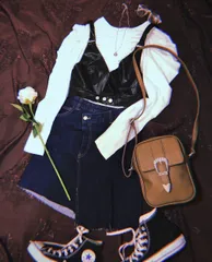 Irregular Hem Wrap Denim Mini Skirt (Indigo)のサムネイル