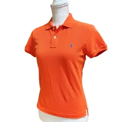 【美品】Ralph Lauren ラルフローレン ポロシャツ レディース M オレンジ 半袖 鹿の子 綿100
